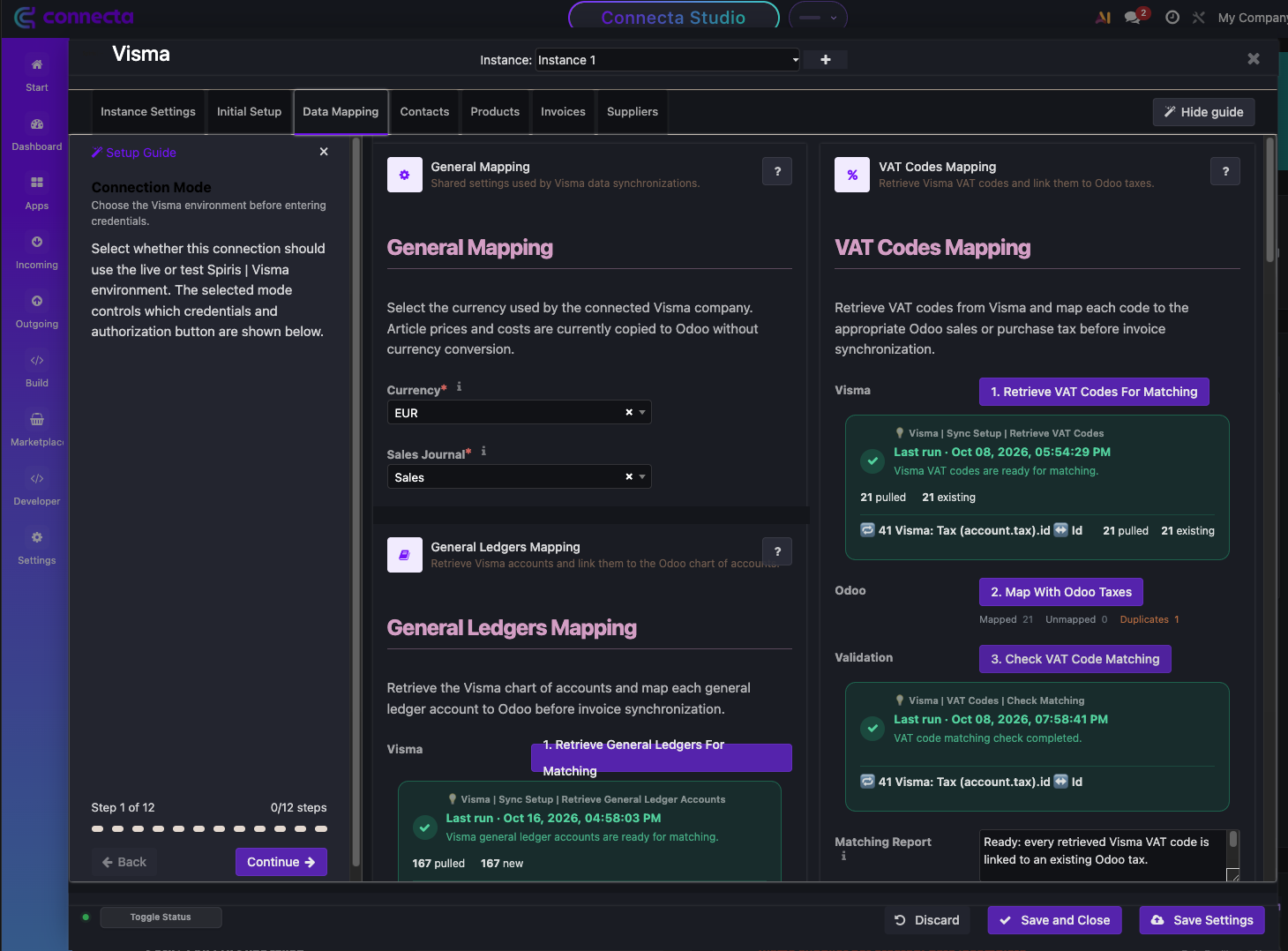Odoo Visma eAccounting / Spiris connector integration interface screenshot 1