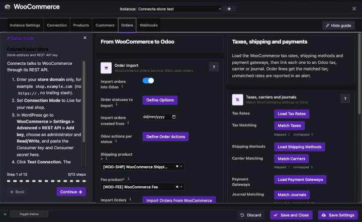 Odoo WooCommerce connector integration interface screenshot 1