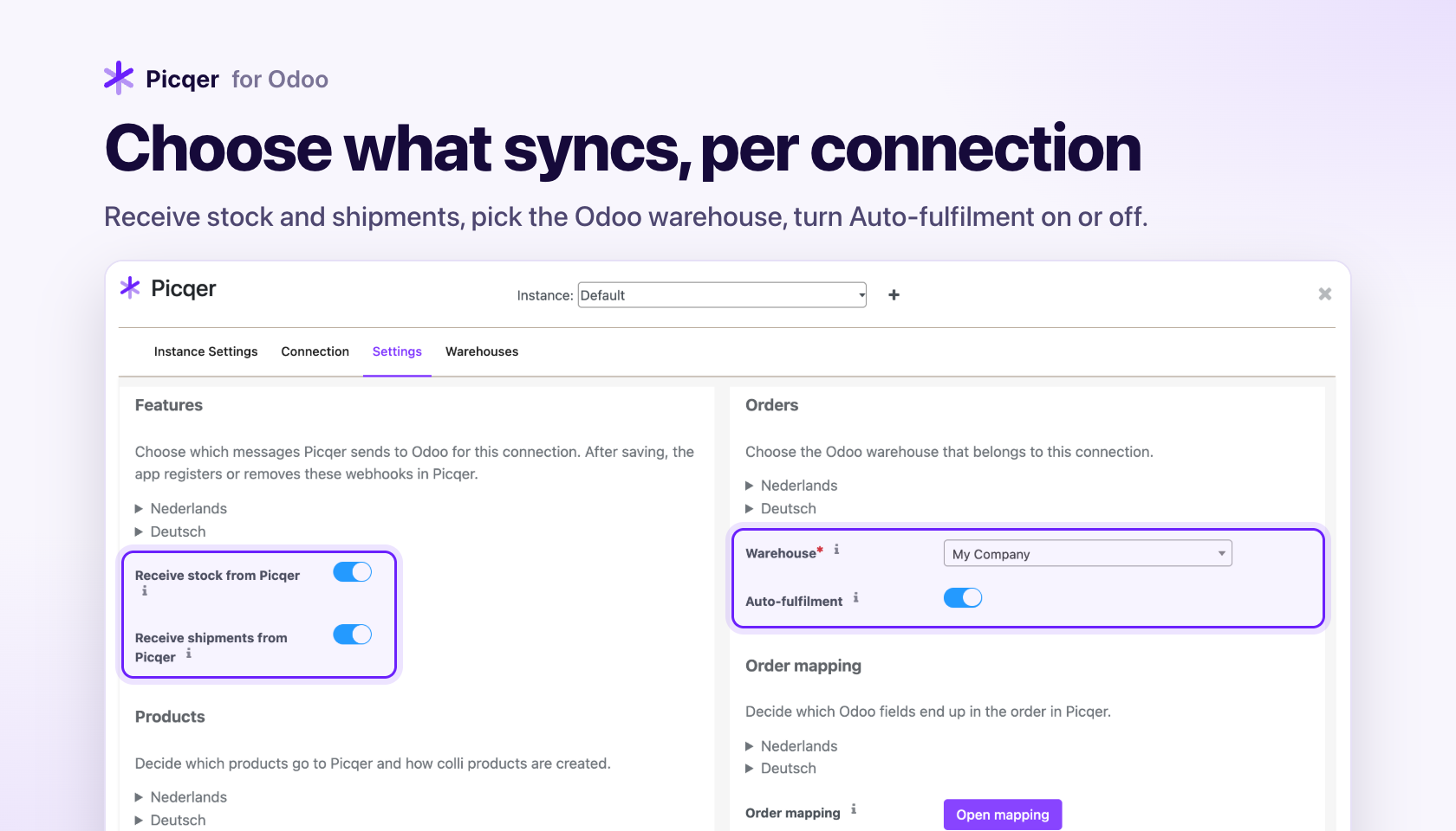 Odoo Picqer connector integration interface screenshot 4